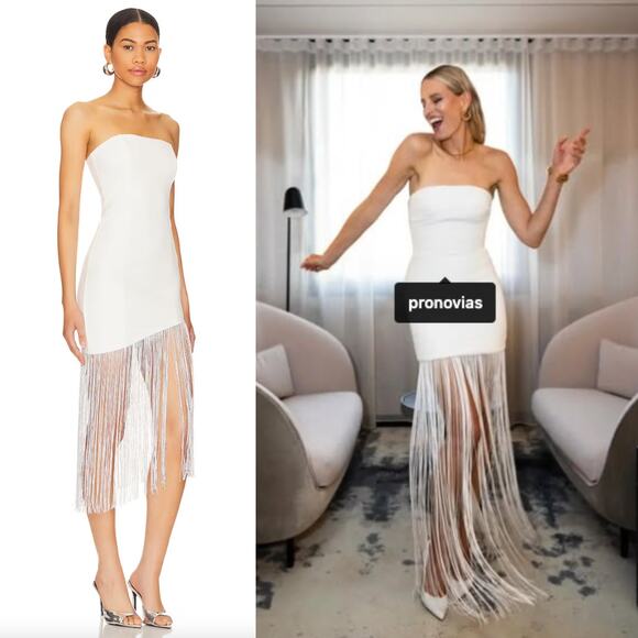 superdown | NWT Cleo Strapless Dress in White Ponte Silver Fringe Tube Mini M - Picture 2 of 15
